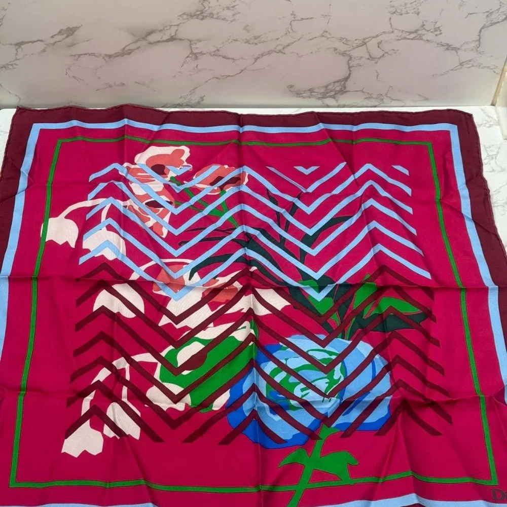 CHRISTIAN DIOR Silk Print Square Scarf Multicolor